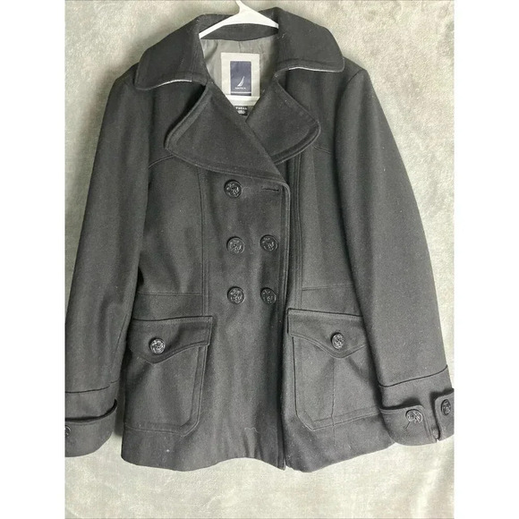 Nautica Double Breasted Peacoat Size 6 Mid Length Wool Blend Winter Notch Lapel - Picture 1 of 7